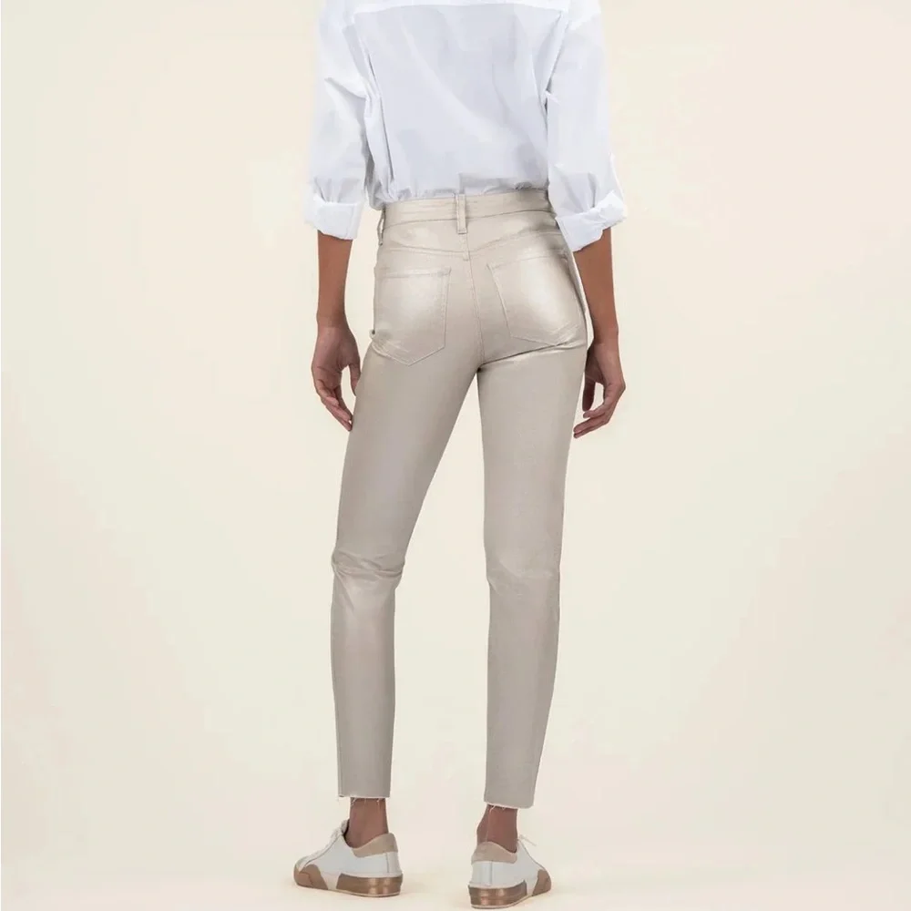 Kut from the Kloth Charlize Metallic Coated High Rise Cigarette Leg Pants - Picture 3 of 9
